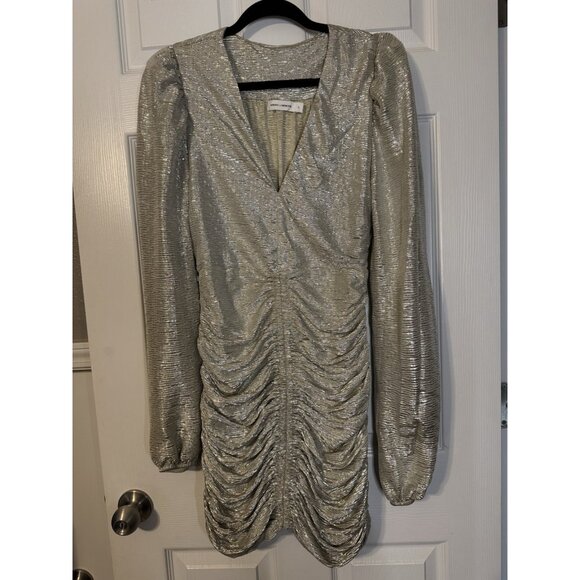 Spring & Mercer Metallic Silver Long Sleeve Sheath Cocktail Party Dress L NWT - Picture 9 of 11